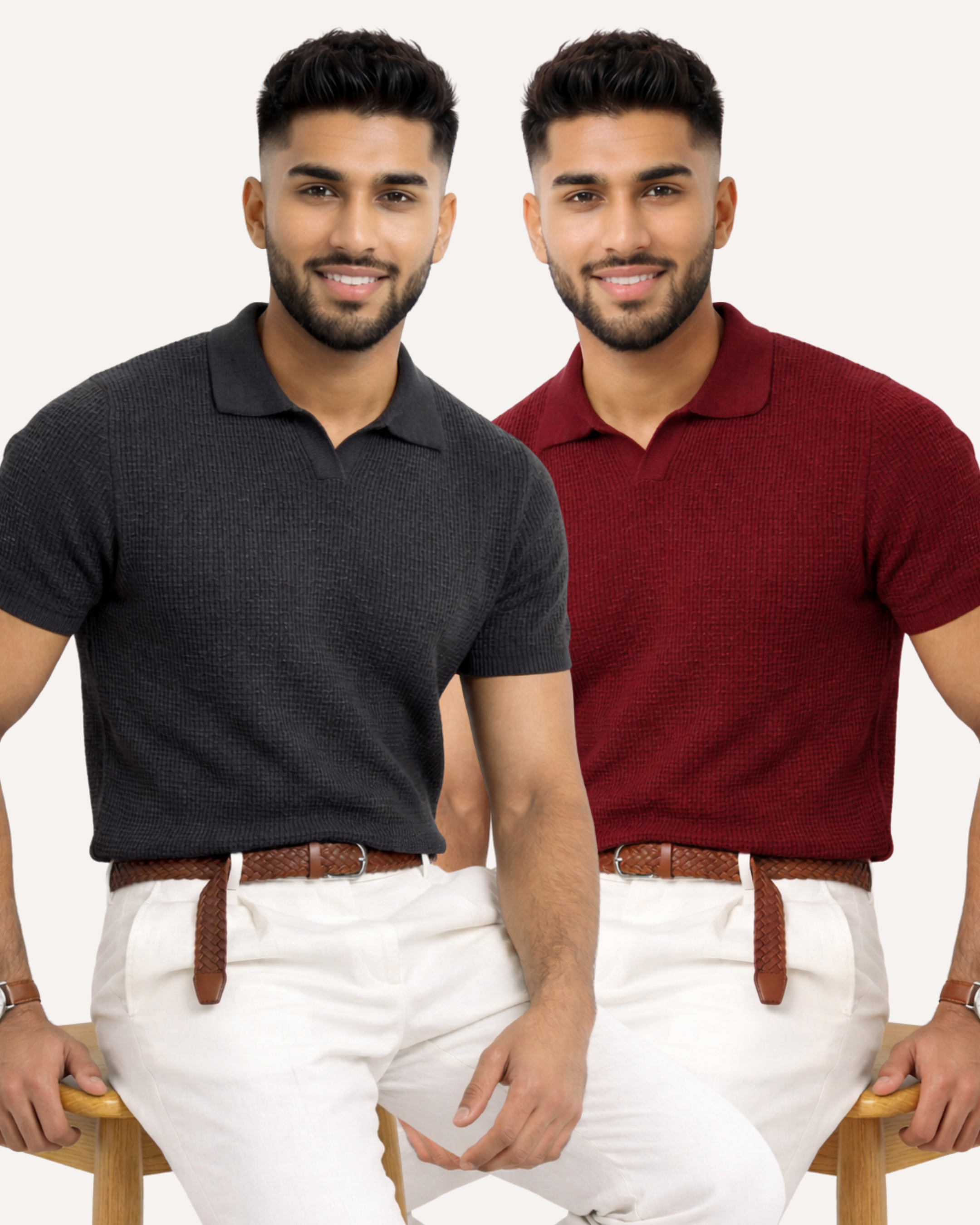 Pack of 2 Johnny Collar Waffle Knit Polos
