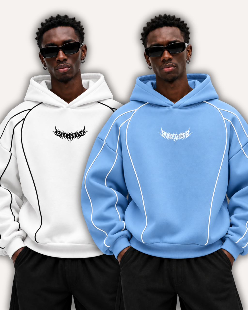 Pack of 2 Piped Oversized Drop Shoulder Hoodies