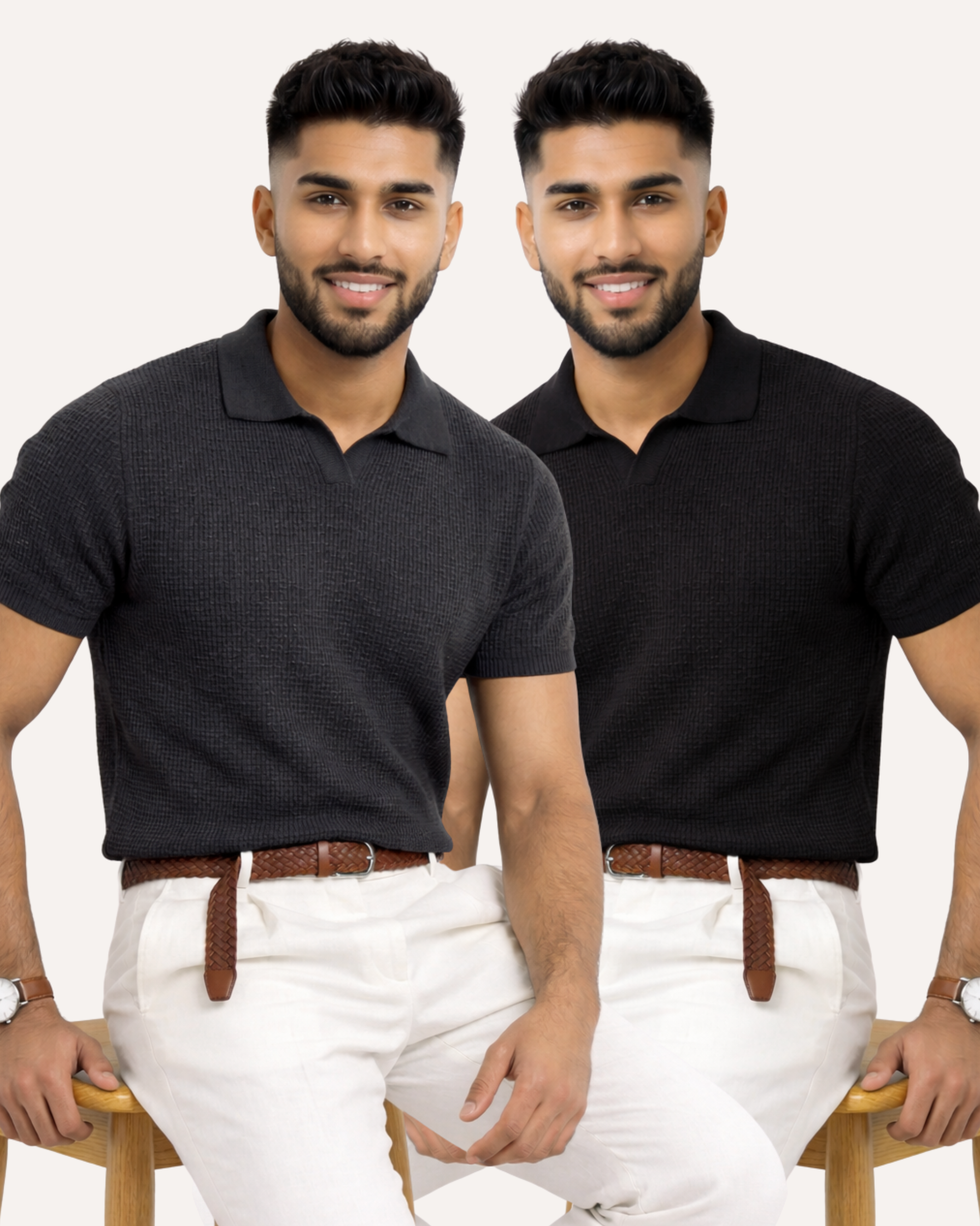 Pack of 2 Johnny Collar Waffle Knit Polos