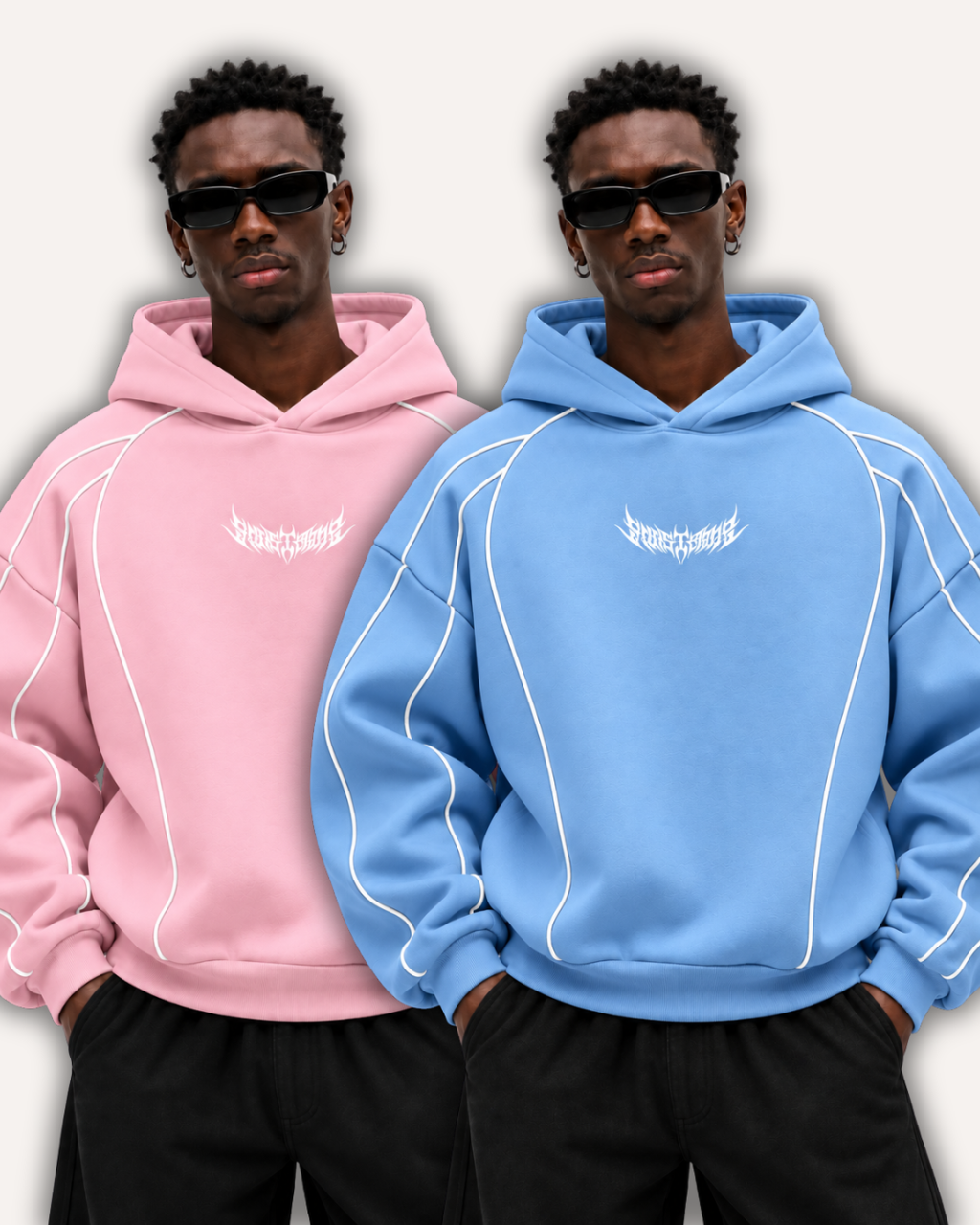 Pack of 2 Piped Oversized Drop Shoulder Hoodies