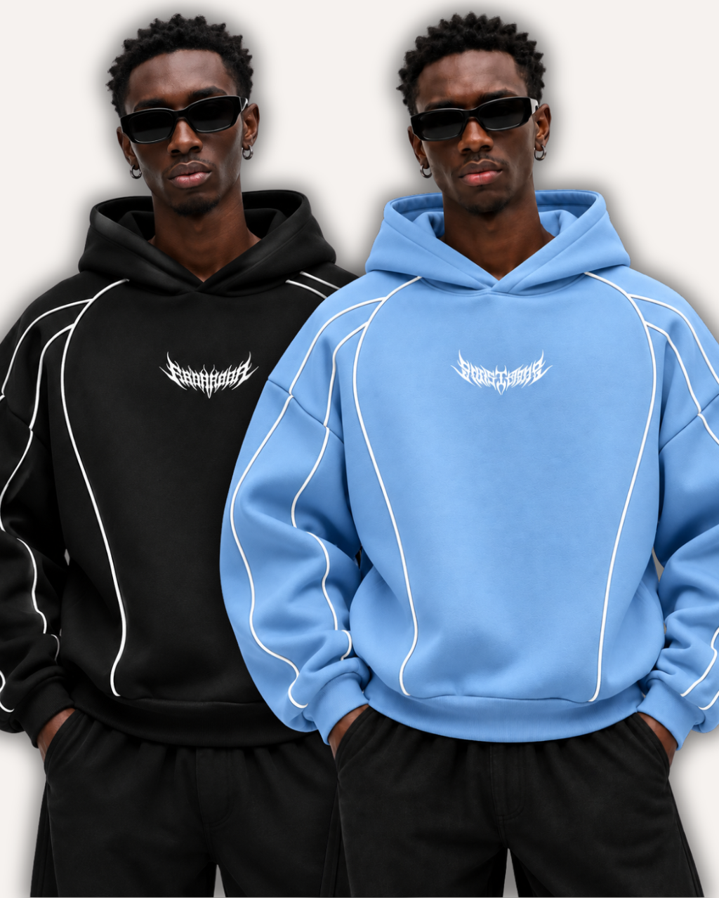 Pack of 2 Piped Oversized Drop Shoulder Hoodies