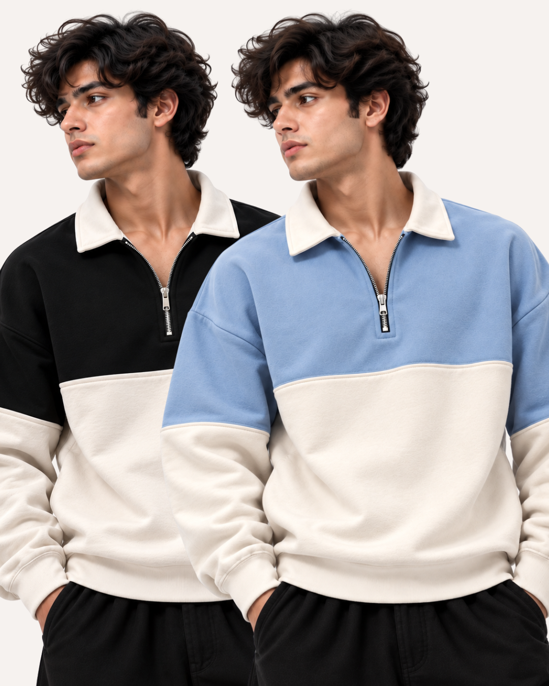 Pack of 2 Two-Tone Premium Fleece Zip Mockneck