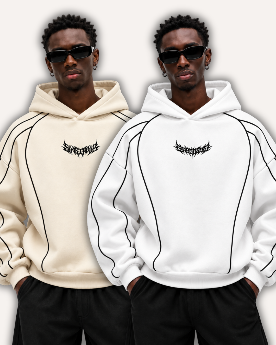 Pack of 2 Piped Oversized Drop Shoulder Hoodies