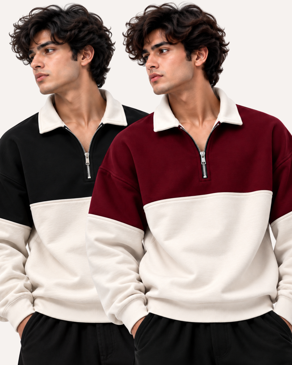 Pack of 2 Two-Tone Premium Fleece Zip Mockneck