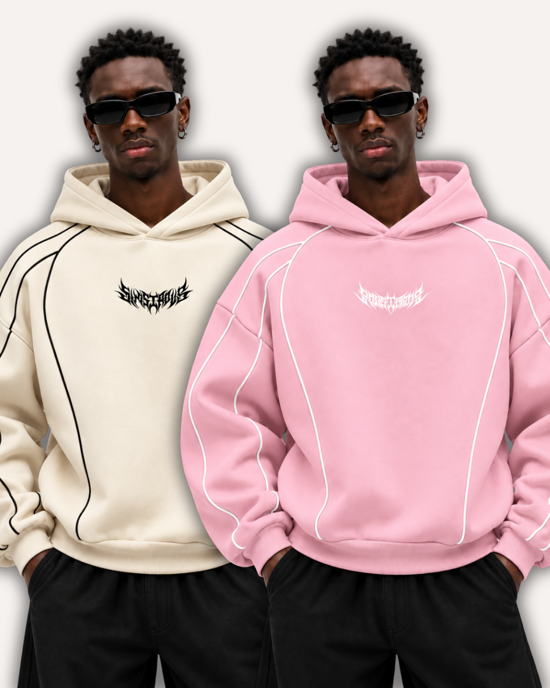 Pack of 2 Piped Oversized Drop Shoulder Hoodies