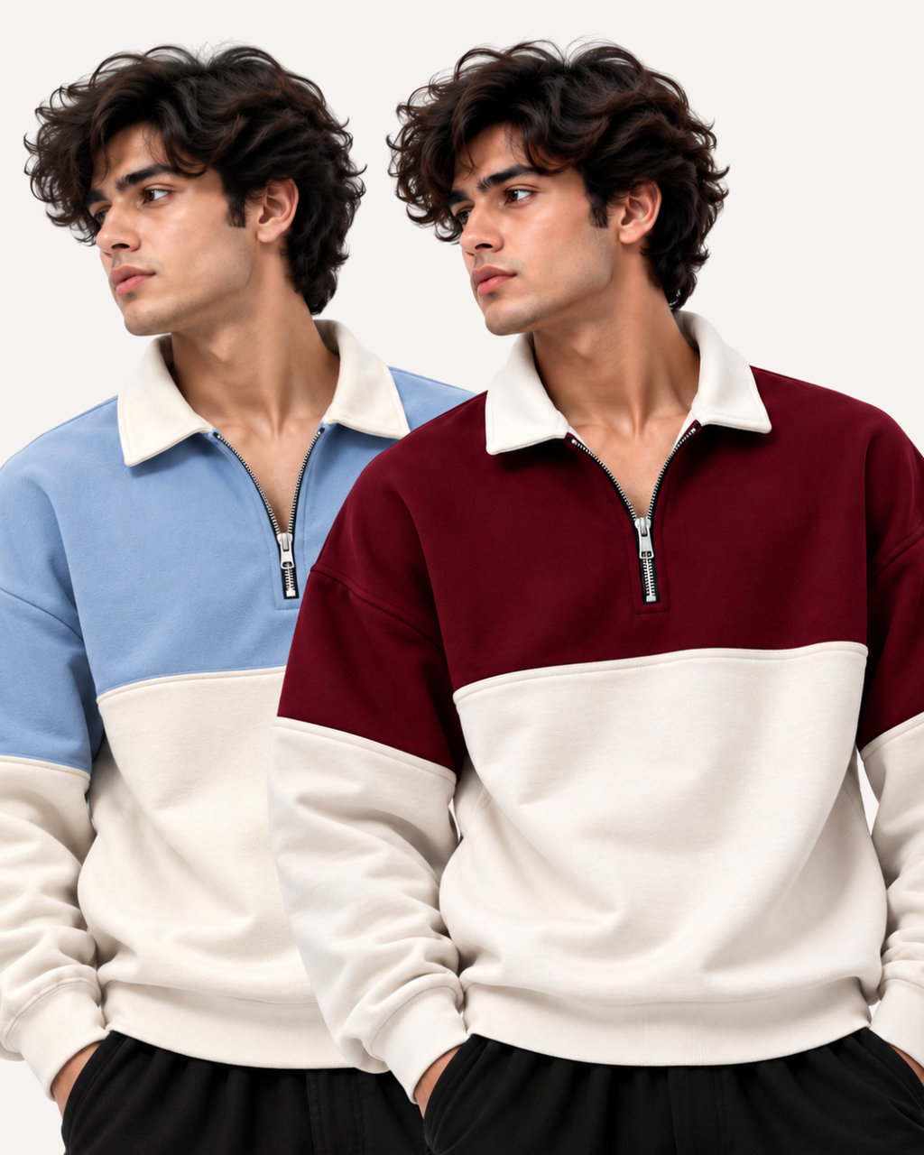 Pack of 2 Two-Tone Premium Fleece Zip Mockneck