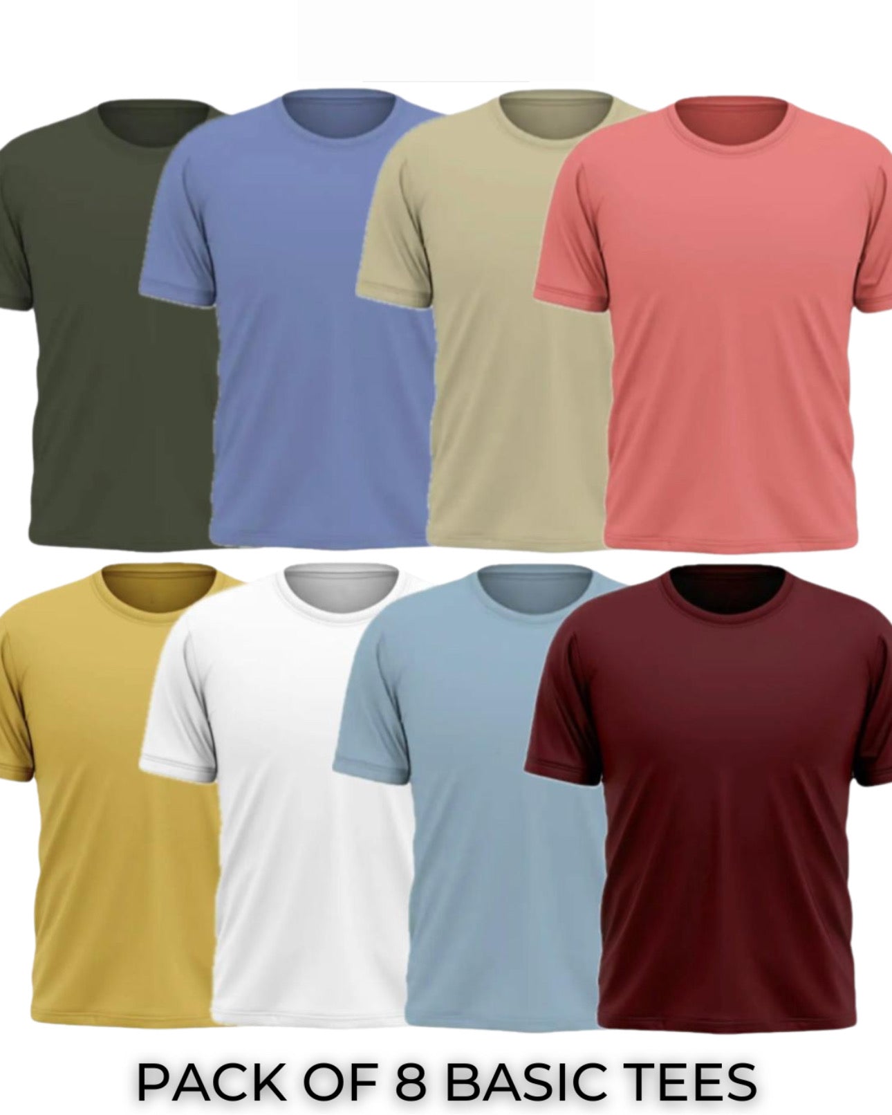 Pack of 8 Plain Half sleeves T-Shirt