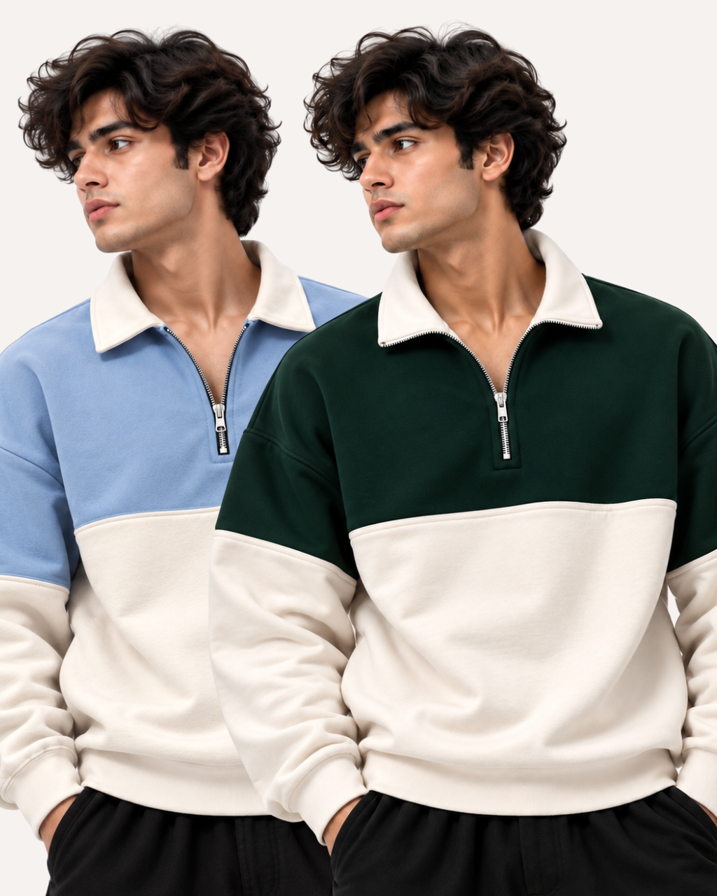 Pack of 2 Two-Tone Premium Fleece Zip Mockneck