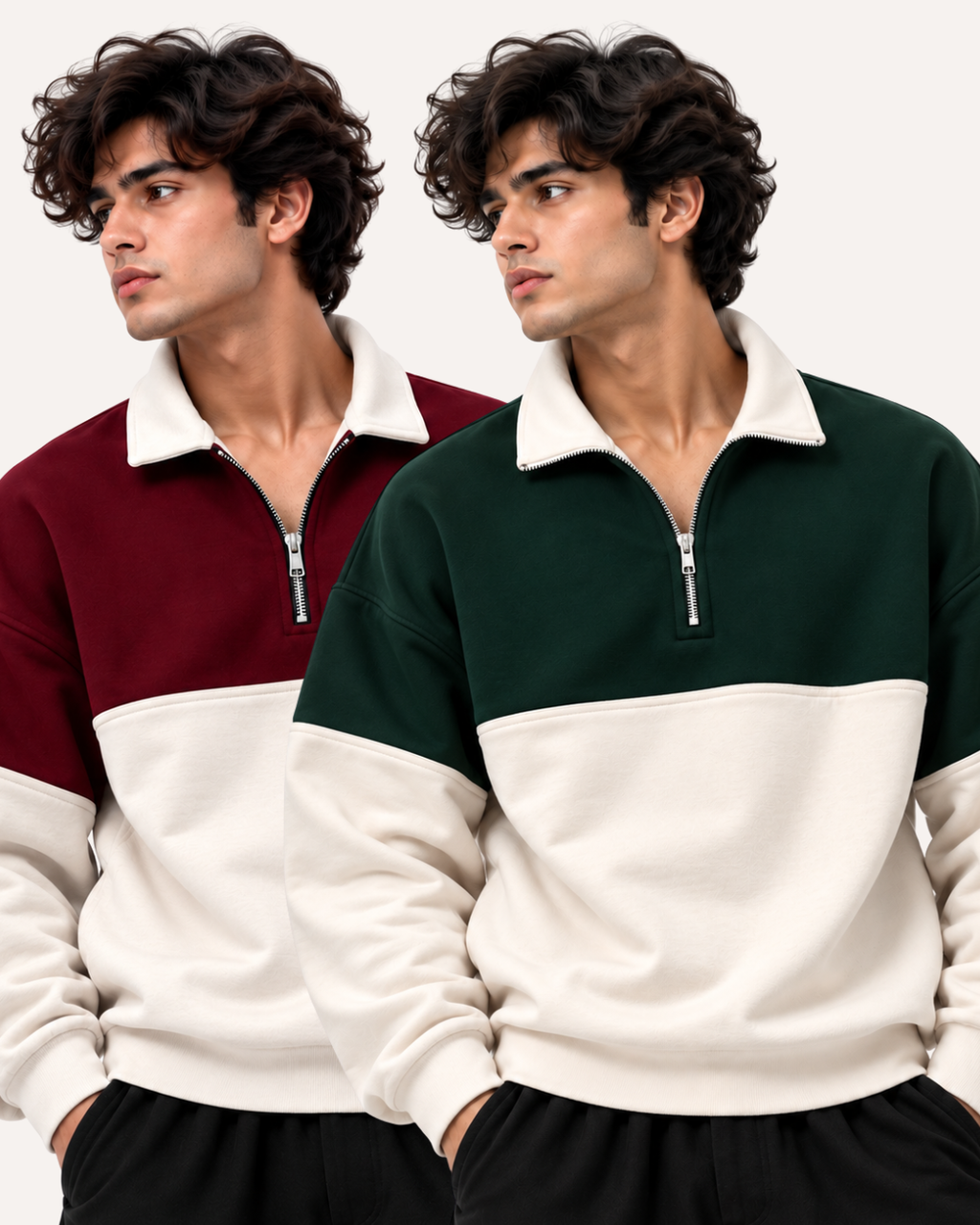 Pack of 2 Two-Tone Premium Fleece Zip Mockneck