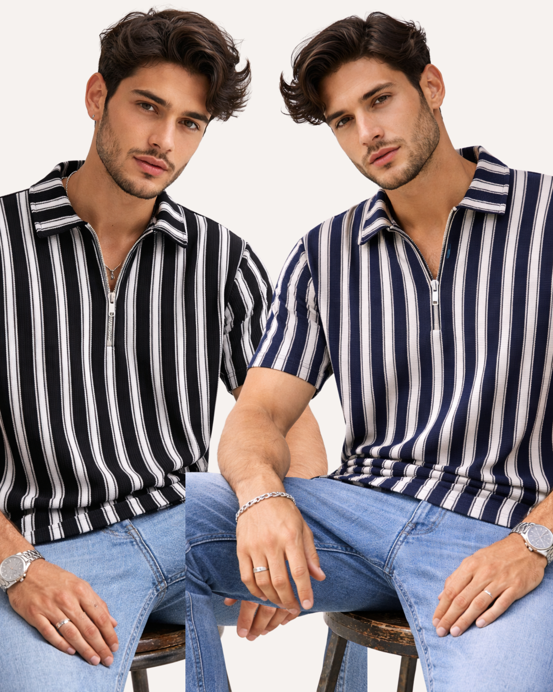 Pack of 2 - Waffle Knit Dual Stripe Zip Polo Shirt – Strive Apparel
