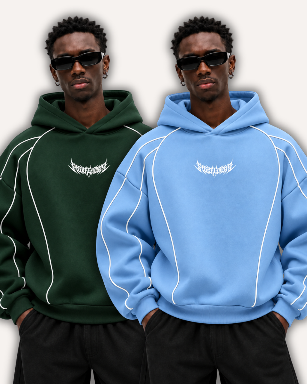 Pack of 2 Piped Oversized Drop Shoulder Hoodies