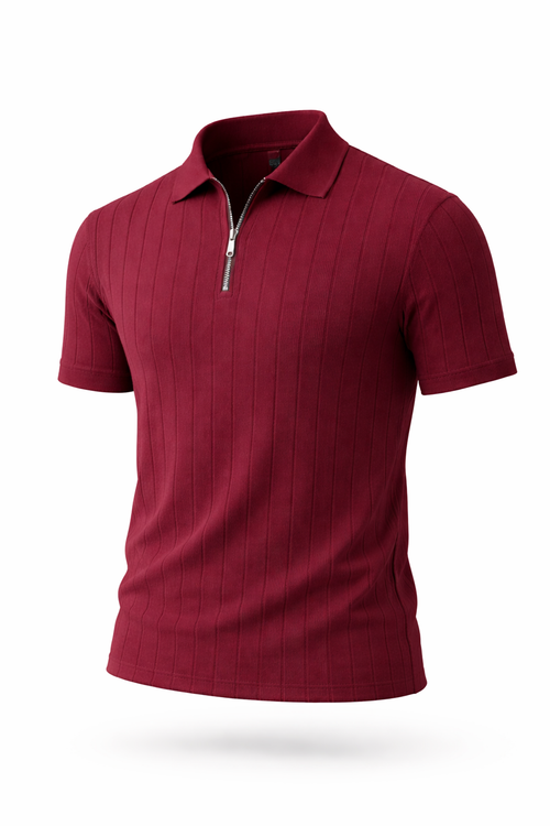 Maroon - Drop Needle Zipper Polo