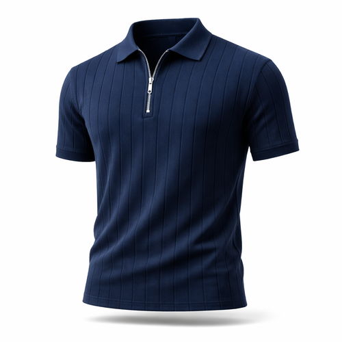 Navy Blue - Drop Needle Zipper Polo