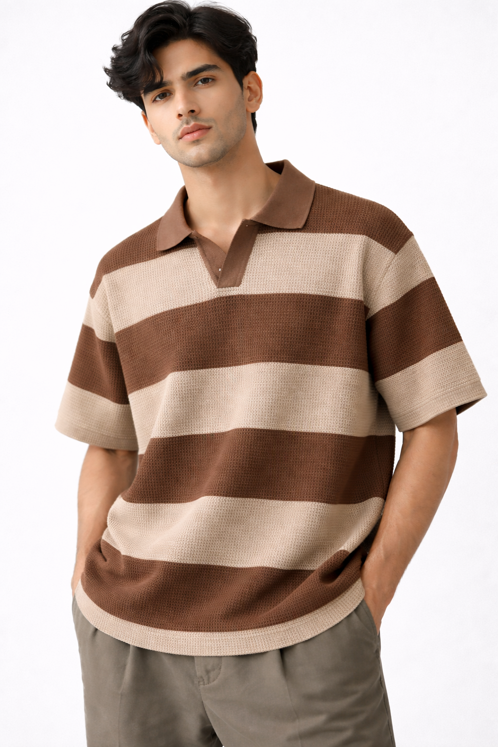 Pack of 2 Waffle Knit Textured Stripe Polos