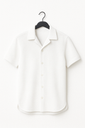 White Waffle Knit Cuban Collar Shirt for Men
