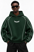 Piped Oversized Drop Shoulder Hoodie - Dark Green