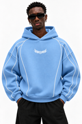 Piped Oversized Drop Shoulder Hoodie - Sky Blue