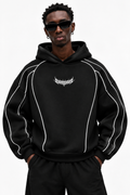 Piped Oversized Drop Shoulder Hoodie - Black