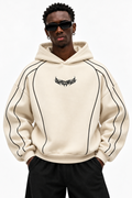 Piped Oversized Drop Shoulder Hoodie - Cream